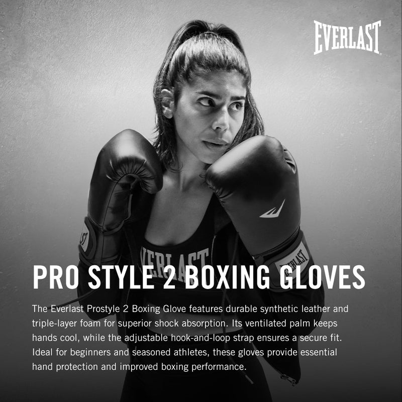 Everlast Prostyle 2 Boxing Gloves, Entry Level Training Gloves for Men and Women, Secure Fit Hook and Loop Closure & Ventilation, Heavy Bag & Speedbag Training 14 oz (Black) - Image 2